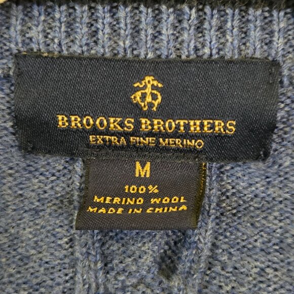 Brooks Brothers 100% Merino Wool Blue CableKnit Crewneck Pullover Sweater Size M - Picture 4 of 6
